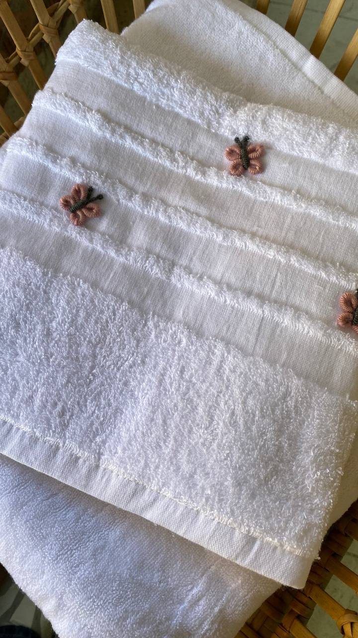 Handmade  towel ,100% cotton ,Mini butterflies design