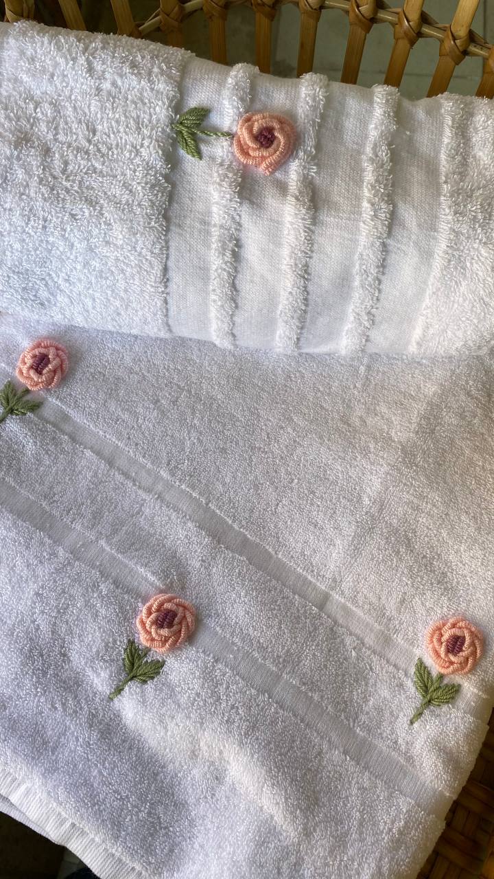 Handmade towel ,100% cotton, Rose flowers design