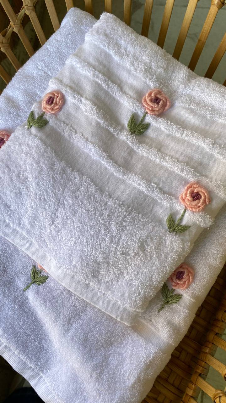 Handmade towel ,100% cotton, Rose flowers design