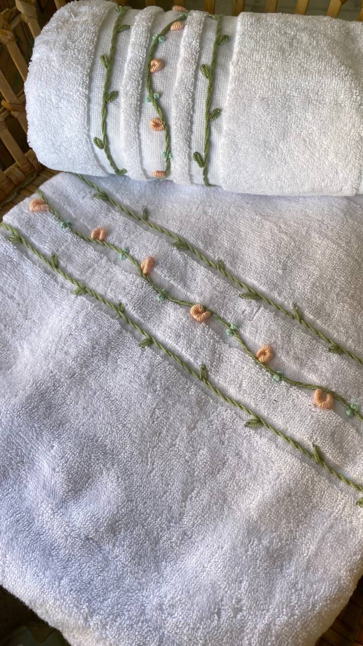 Handmade  towel ,100% cotton ,Mini leaves  design