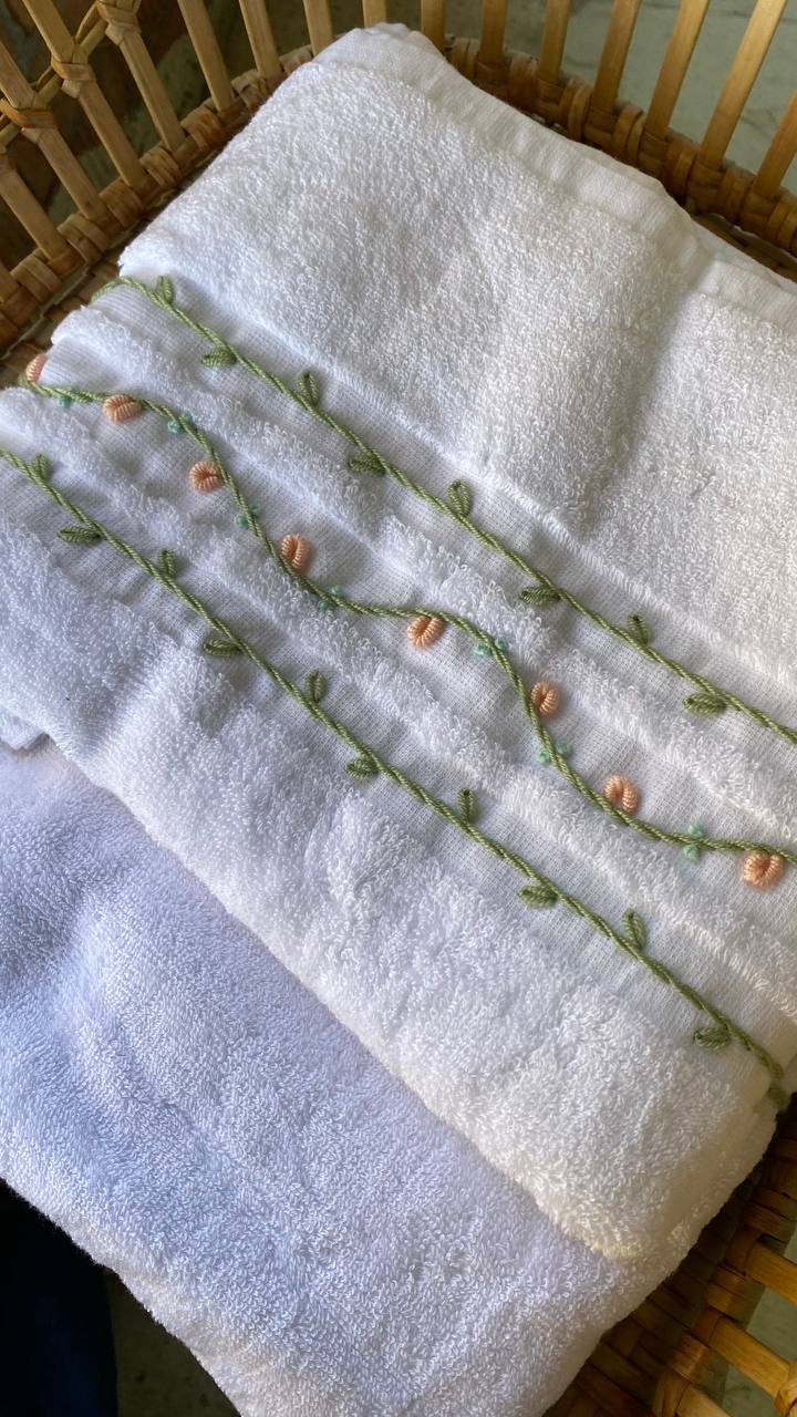 Handmade  towel ,100% cotton ,Mini leaves  design