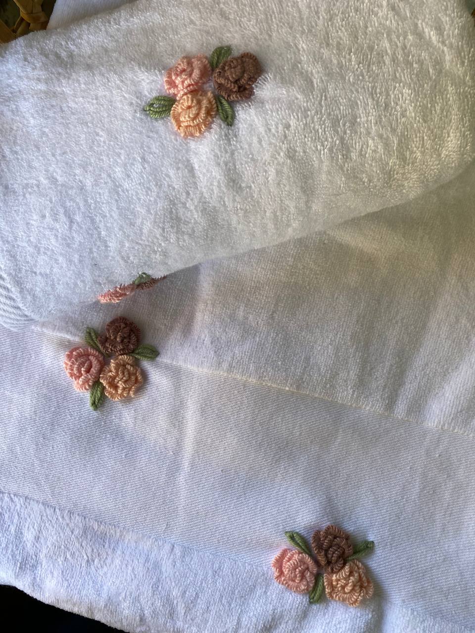 Handmade  towel ,100% cotton ,Bullion Rose design