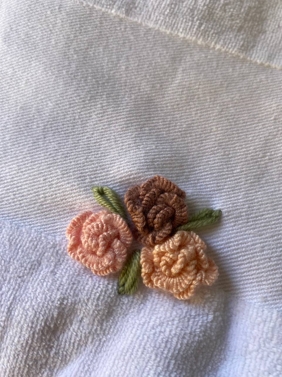 Handmade  towel ,100% cotton ,Bullion Rose design
