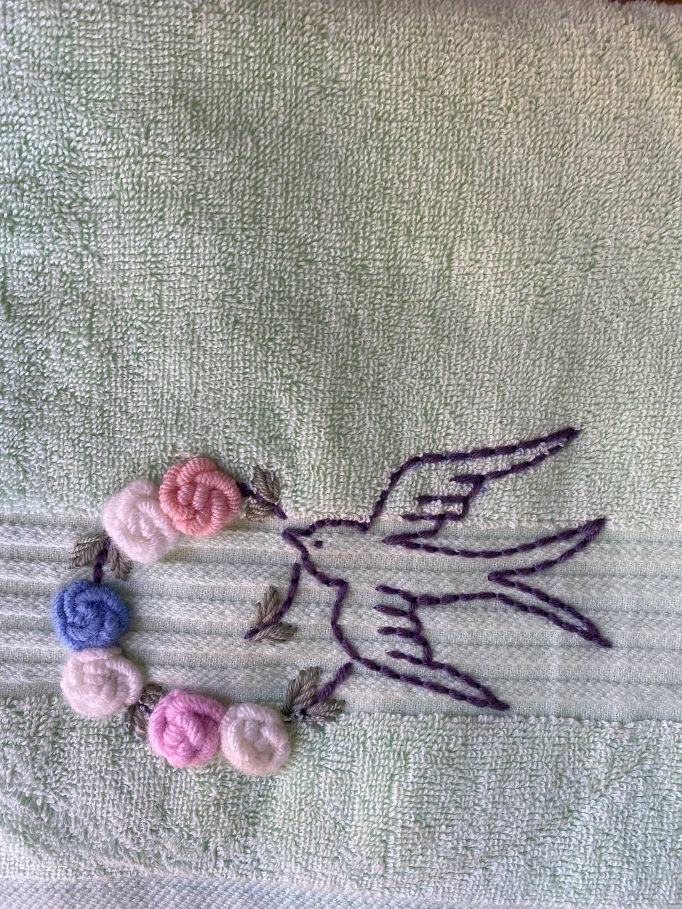 Handmade  face towel , 50 X100 cm , 100% cotton , bird design