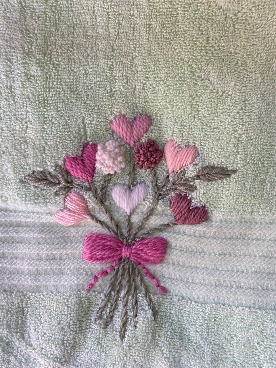 Handmade  face towel , 50 X100 cm , 100% cotton , Hearts design