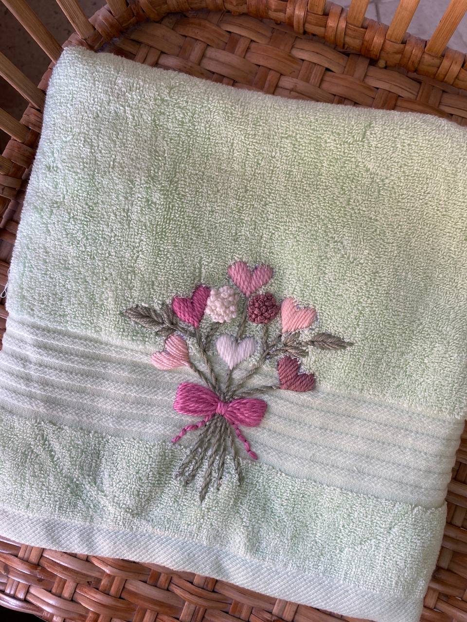 Handmade  face towel , 50 X100 cm , 100% cotton , Hearts design