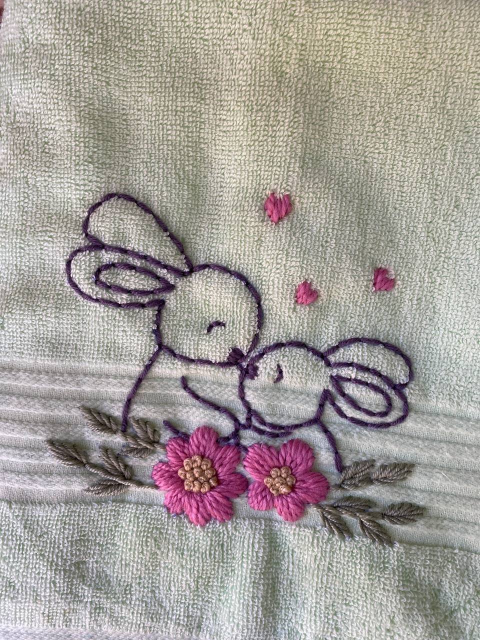 Handmade face towel , 50 X100 cm , 100% cotton ,Mini Rabbits design
