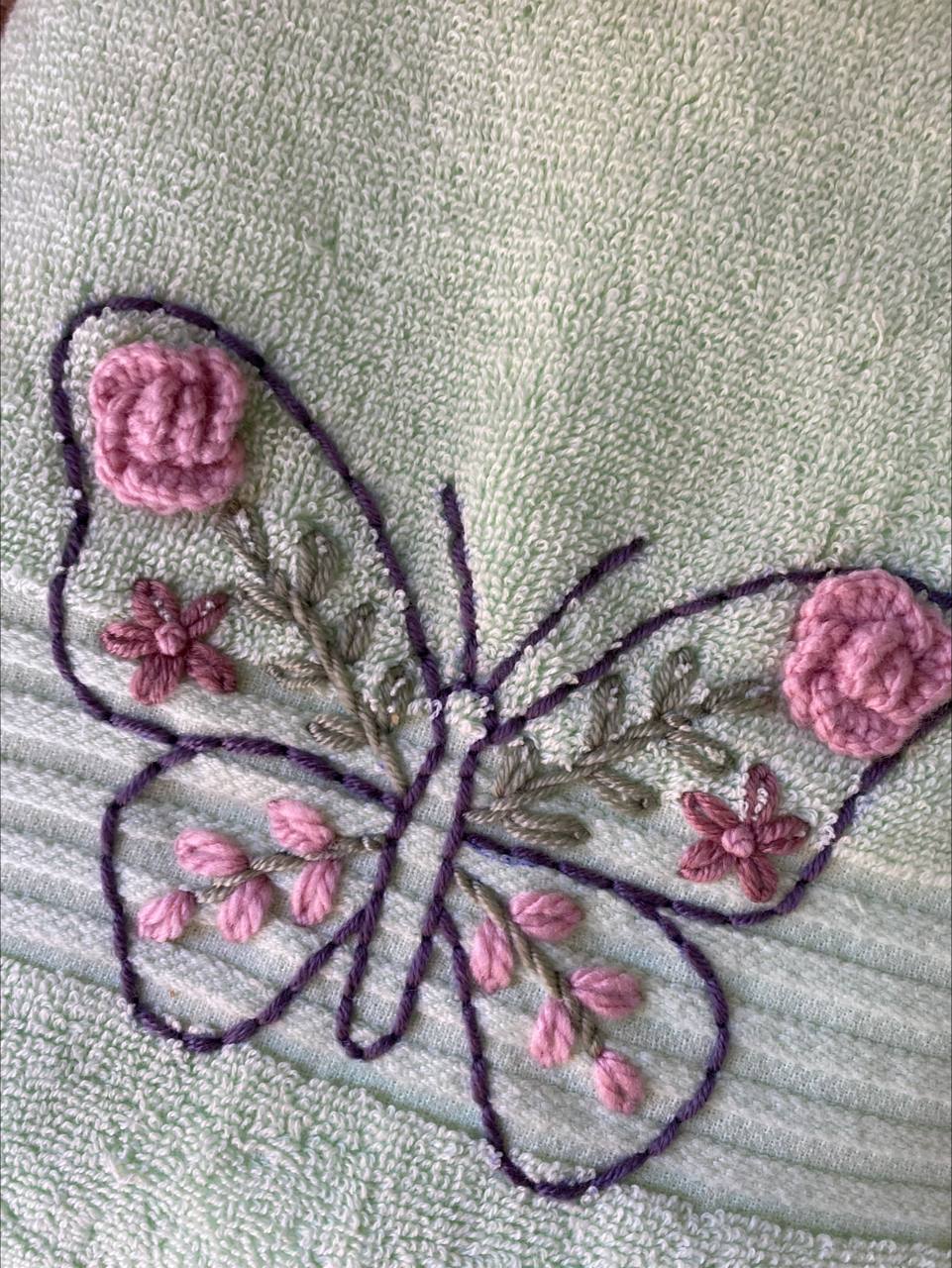 Handmade face towel , 50 X100 cm , 100% cotton , Butterfly design