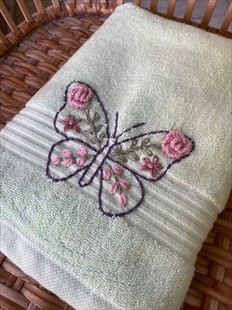 Handmade face towel , 50 X100 cm , 100% cotton , Butterfly design