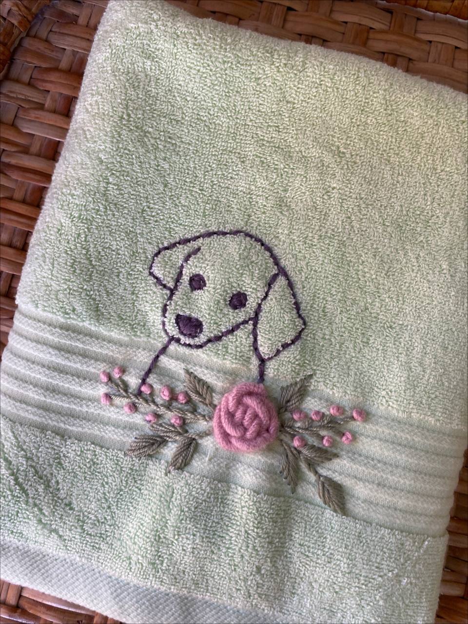 Handmade face towel , 50 X100 cm , 100% cotton , Dog design