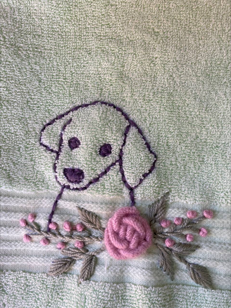 Handmade face towel , 50 X100 cm , 100% cotton , Dog design