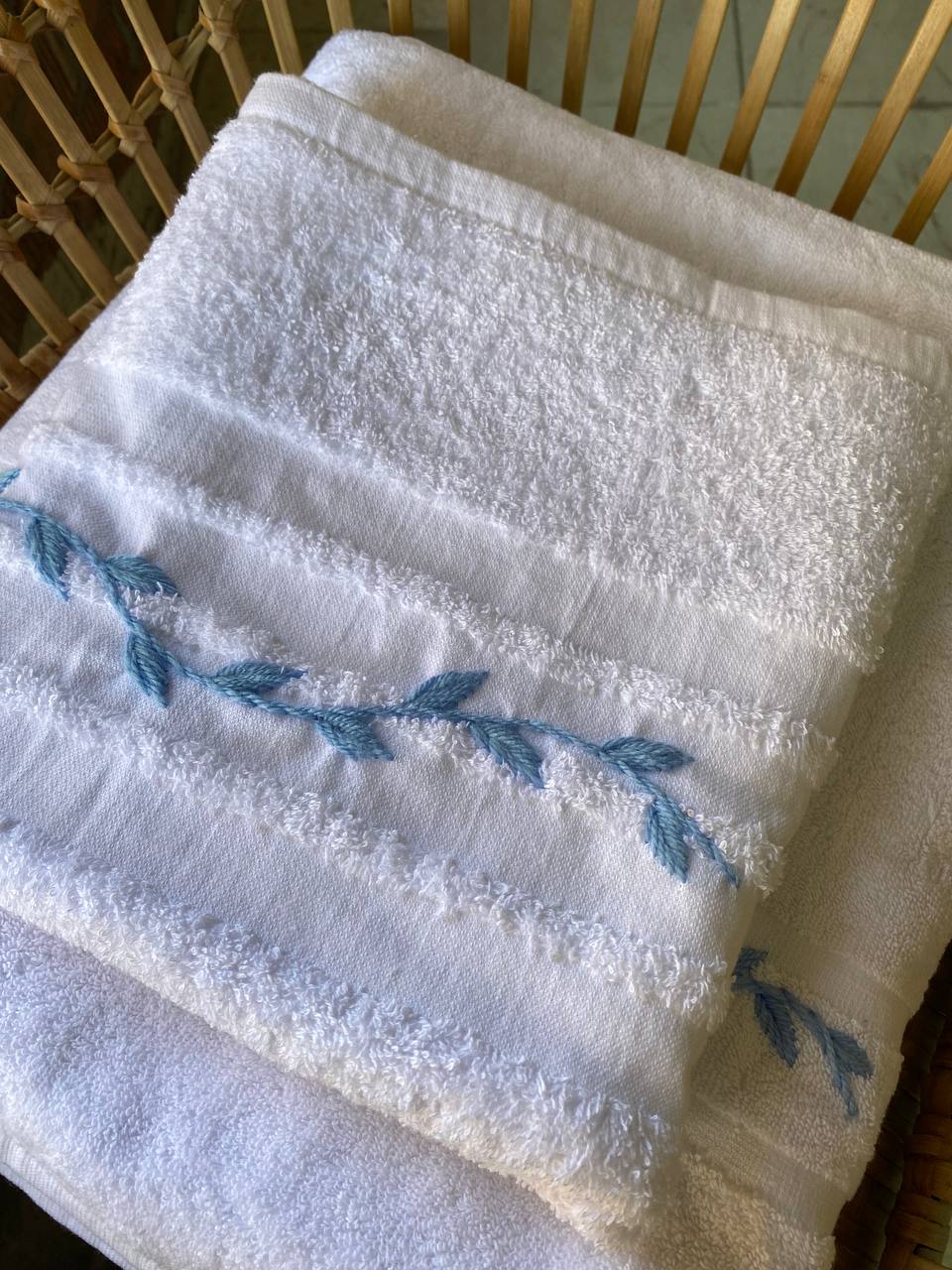 Handmade towel ,100% cotton ,Blue floral design