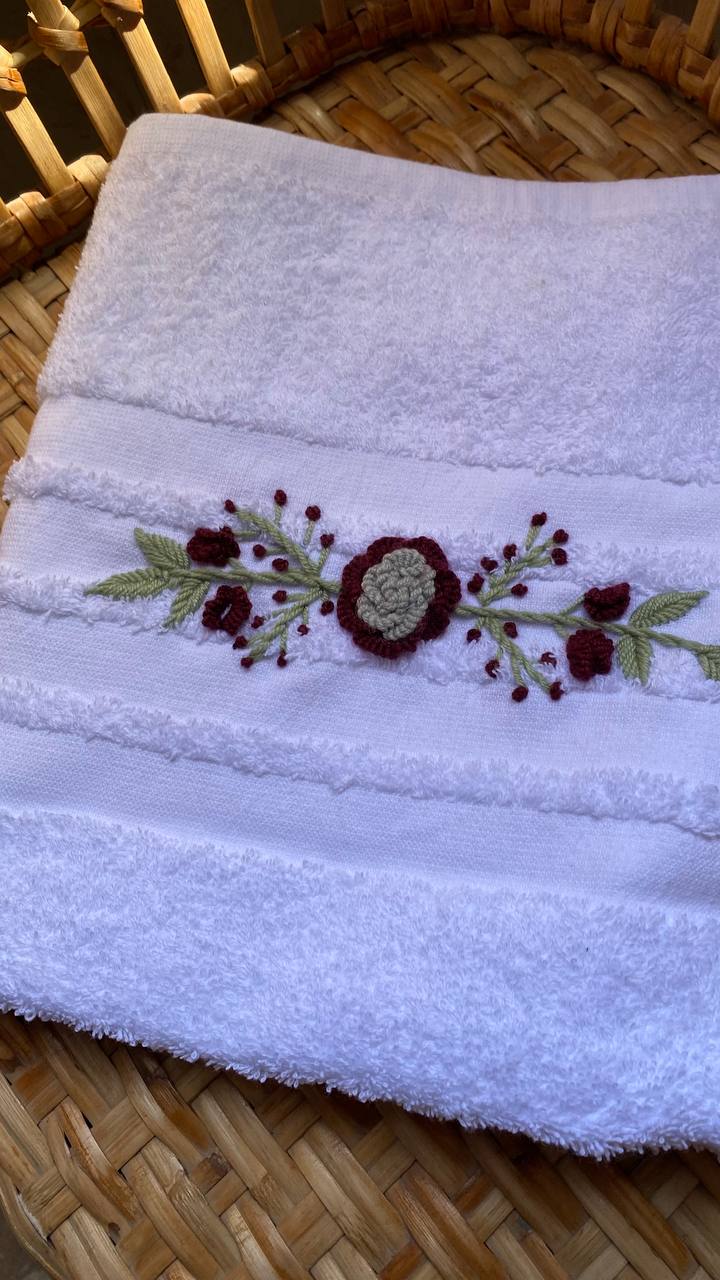 Face towel 50 x100 cm ,100% cotton ,red flowers design