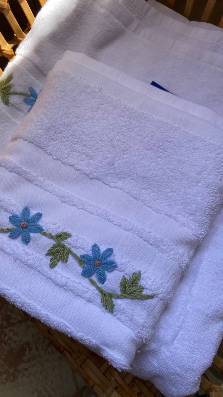Handmade towel,100% cotton ,blue flower design