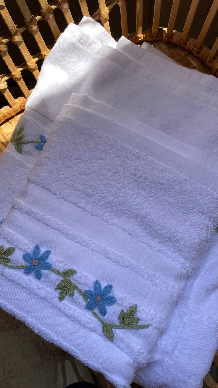 Handmade towel,100% cotton ,blue flower design