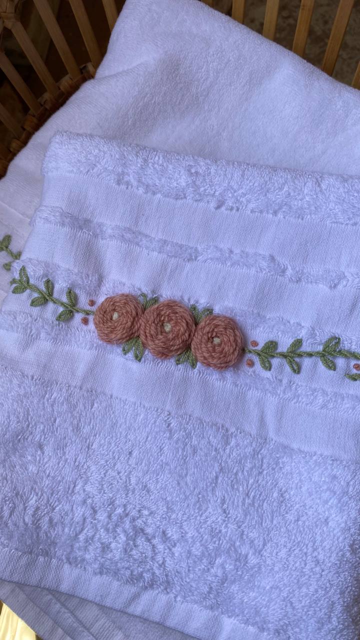 Handmade towel  ,100% cotton , lilies flowers design