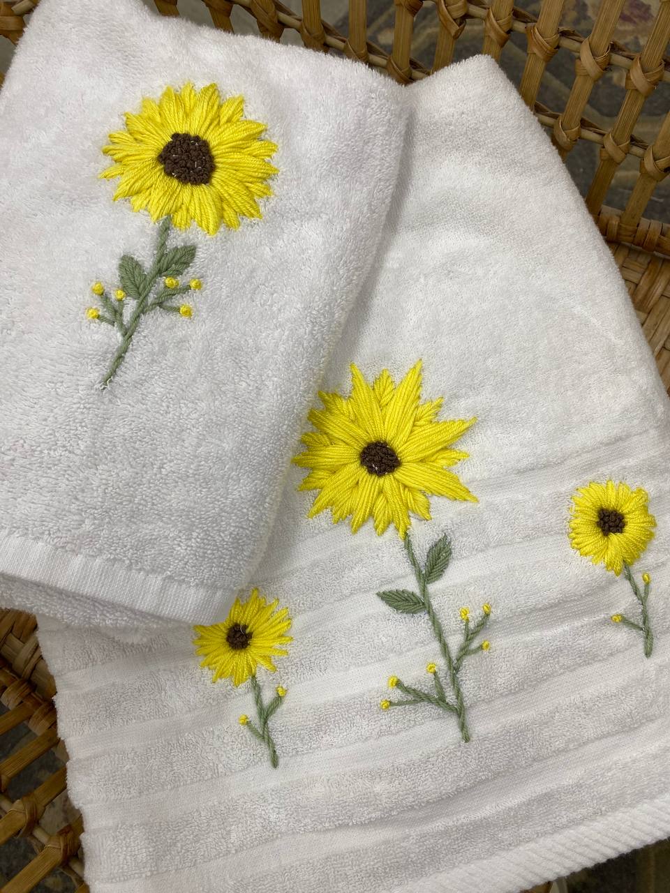 Handmade towel,100% cotton ,Sunflower design
