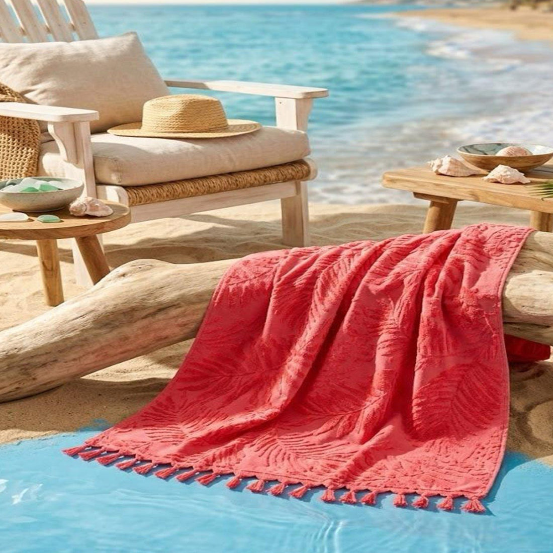 Beach Towel, 100% Cotton ,size 86*170 cm ,Tropical Leaves  Pattern