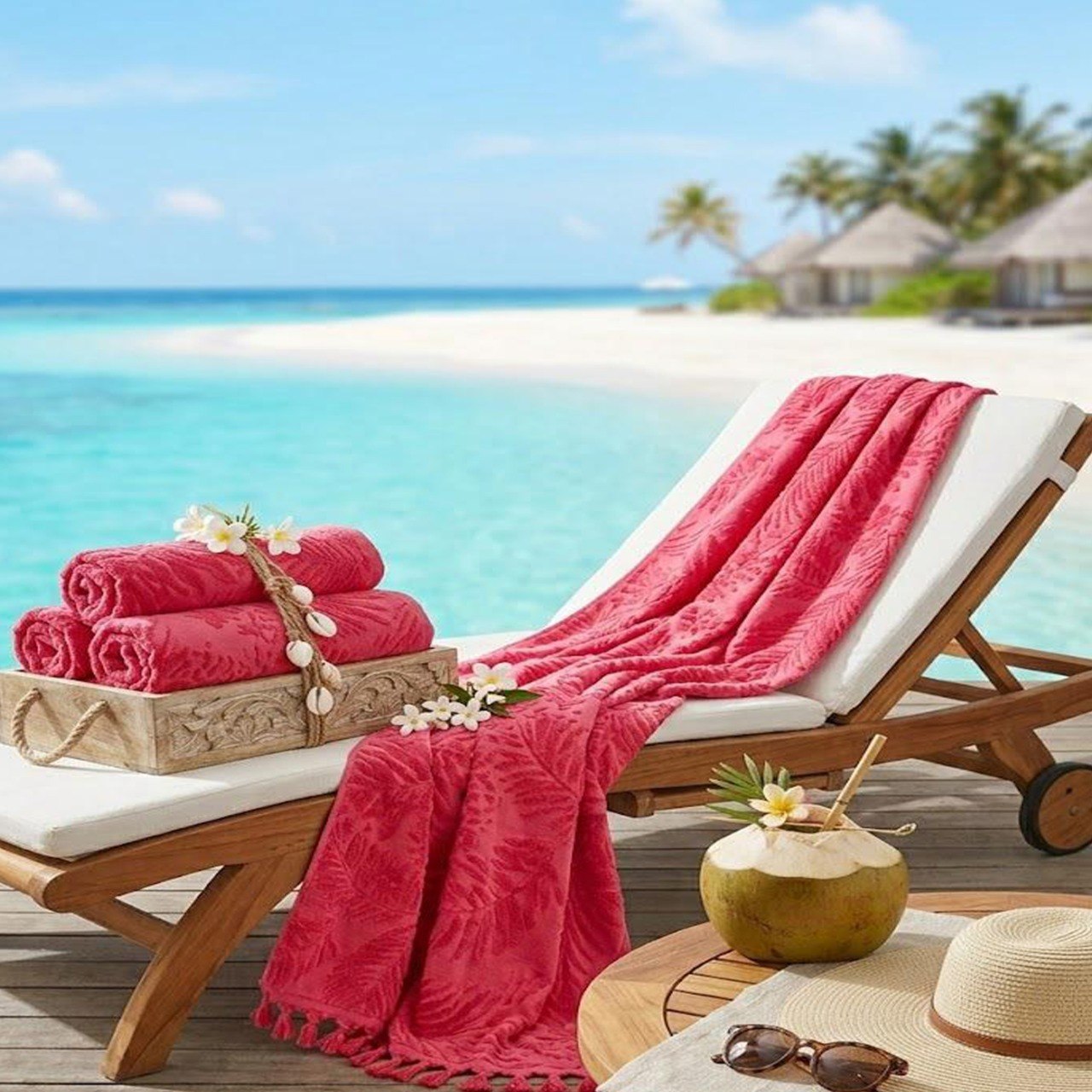 Beach Towel, 100% Cotton, 86*170 cm, Tropical Leaves Pattern