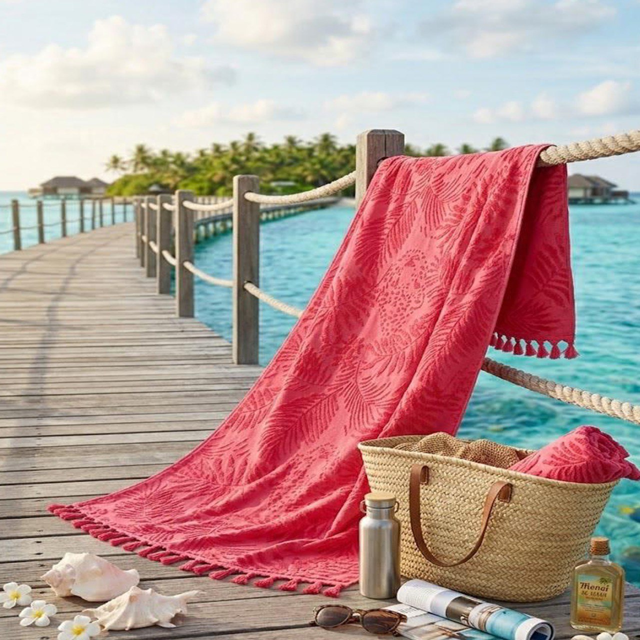 Beach Towel, 100% Cotton, 86*170 cm, Tropical Leaves Pattern