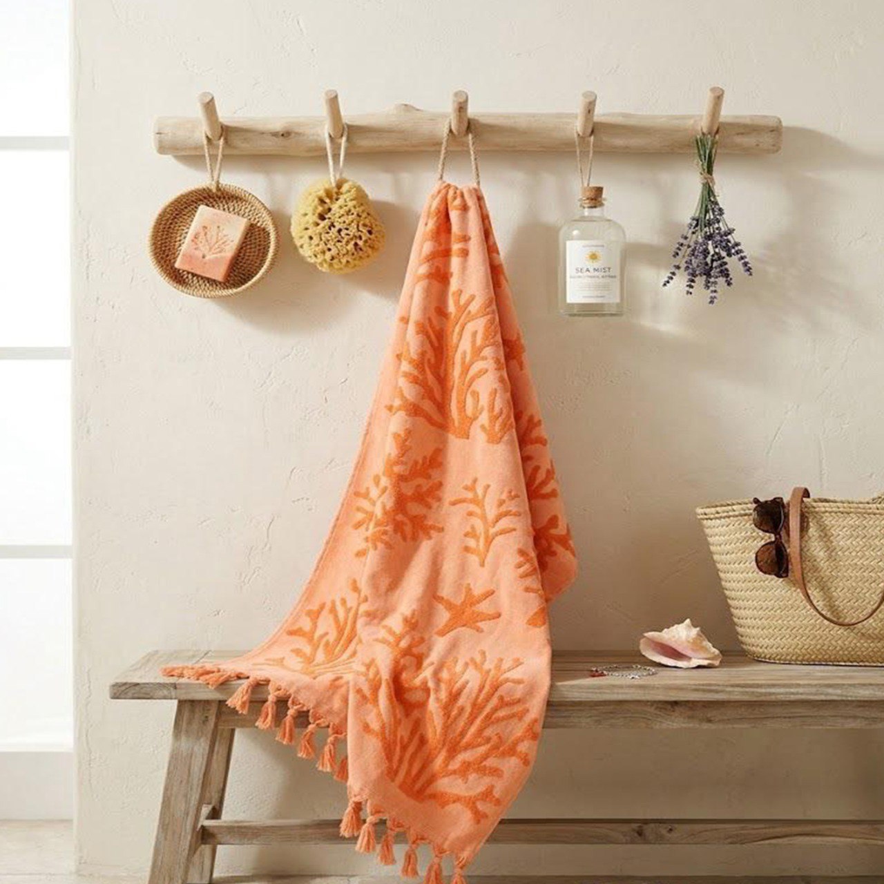 Beach Towel, 100% Cotton, Size 86x170 cm, Vibrant Coral Reef