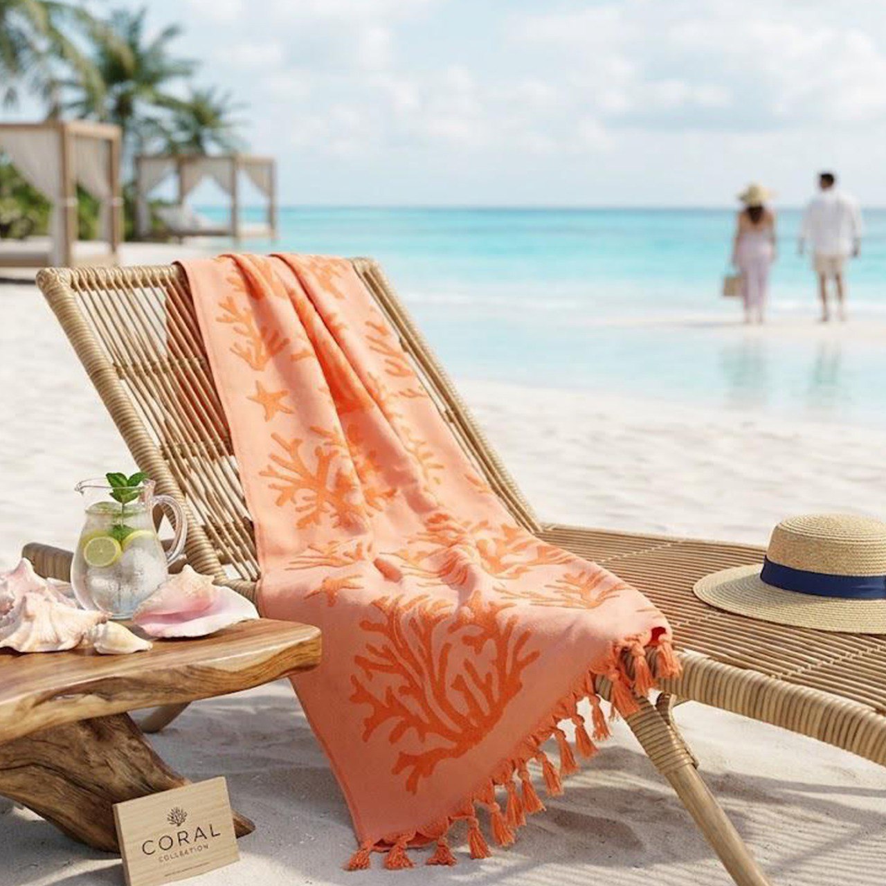 Beach Towel, 100% Cotton, Size 86x170 cm, Vibrant Coral Reef