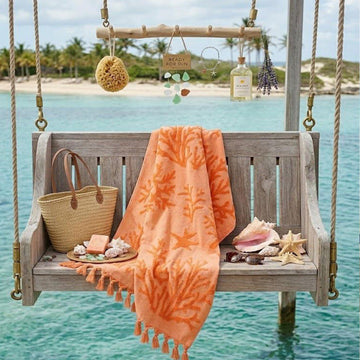 Beach Towel, 100% Cotton, Size 86x170 cm, Vibrant Coral Reef