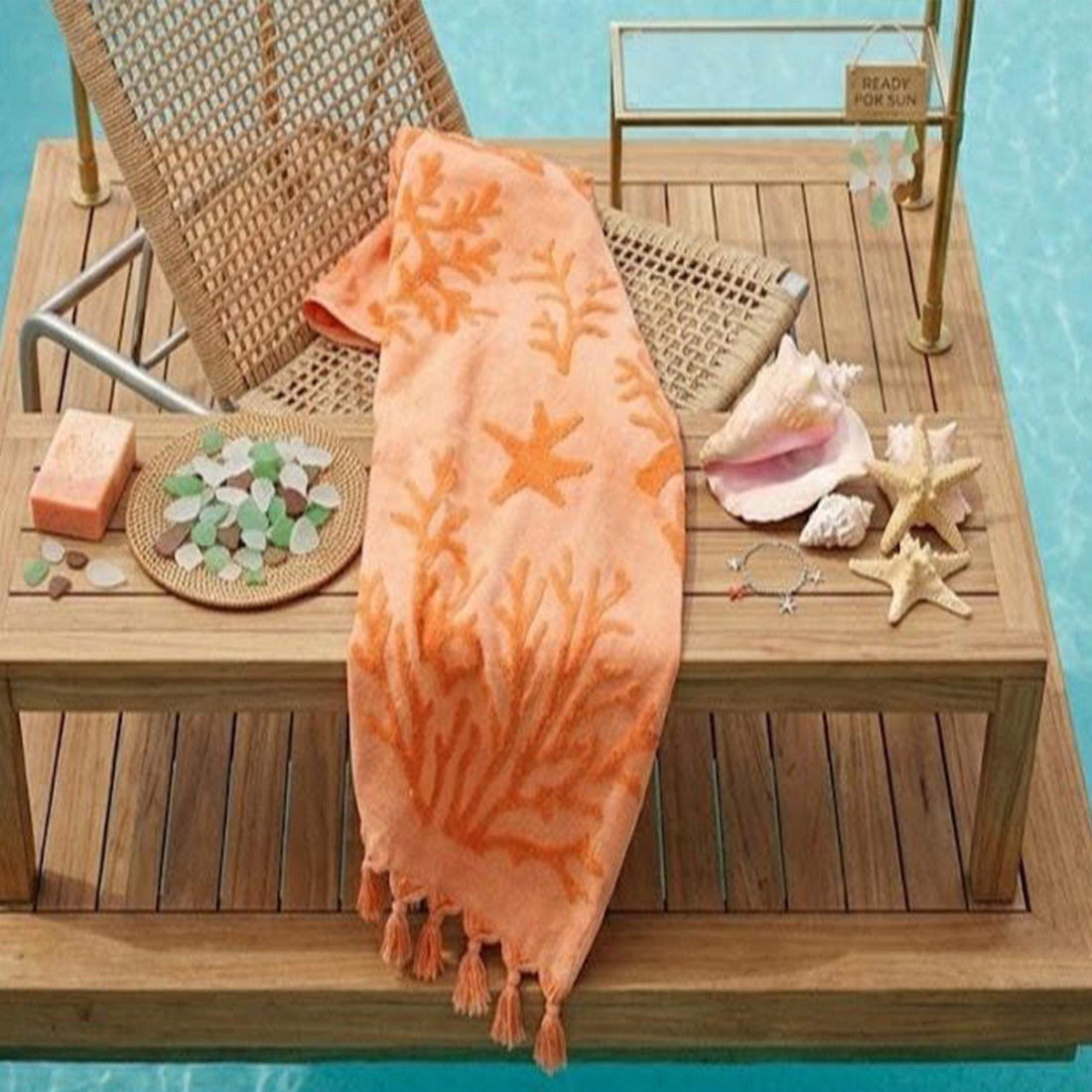 Beach Towel, 100% Cotton ,size 86*170 cm ,Vibrant Coral Reef