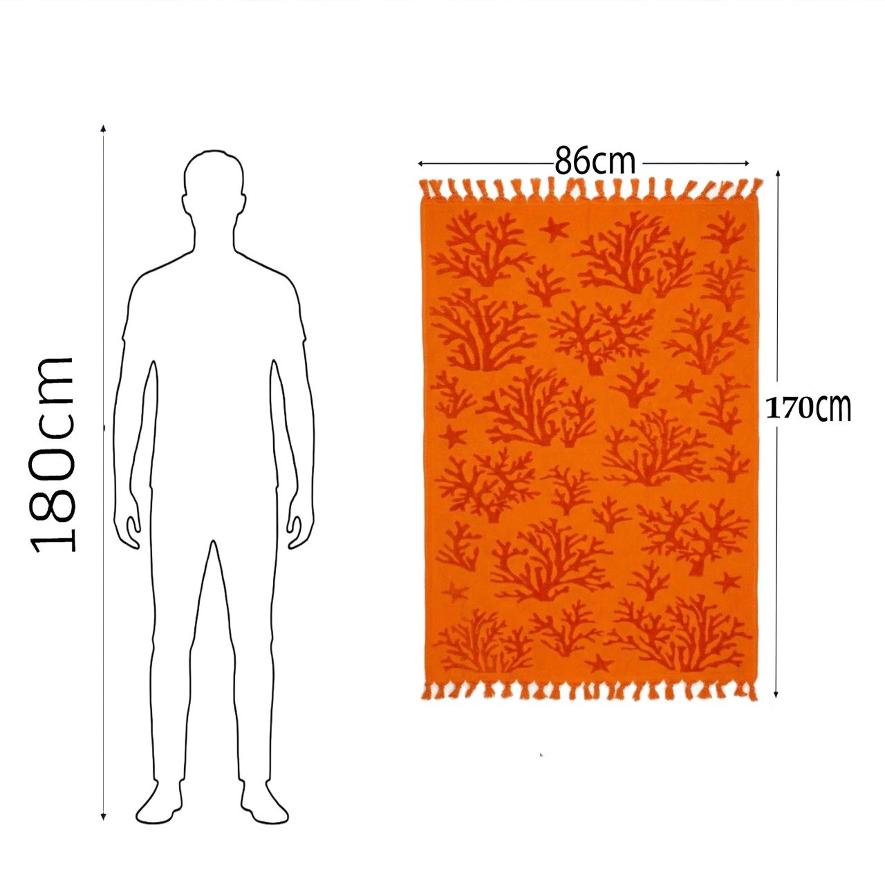 Beach Towel, 100% Cotton, Size 86x170 cm, Vibrant Coral Reef
