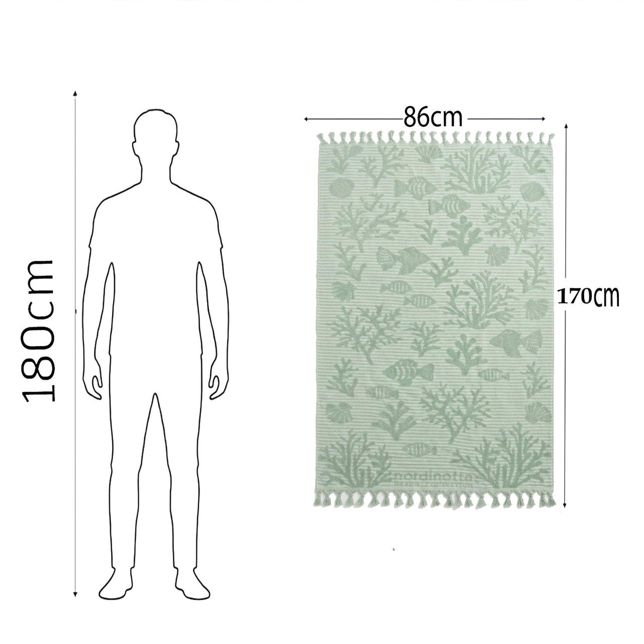 Beach Towel, 100% Cotton, 86x170 cm, Sea Life Pattern