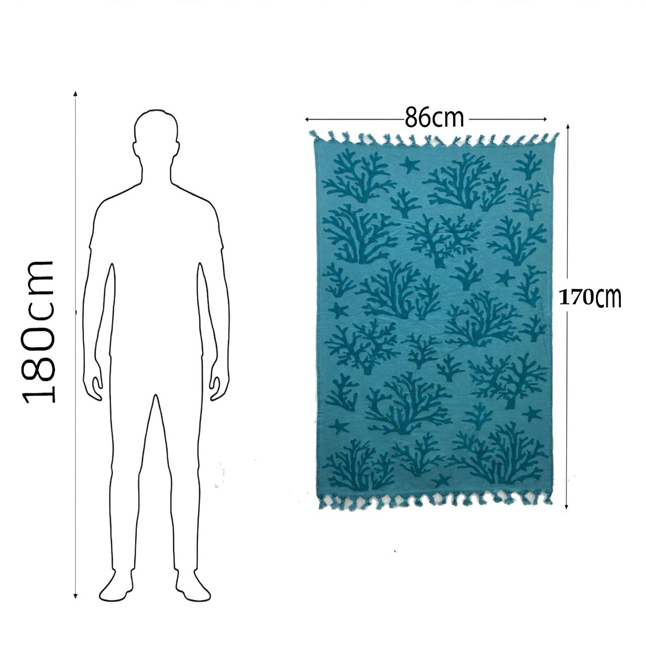 Beach Towel, 100% Cotton, Size 86x170 cm, Vibrant Coral Reef