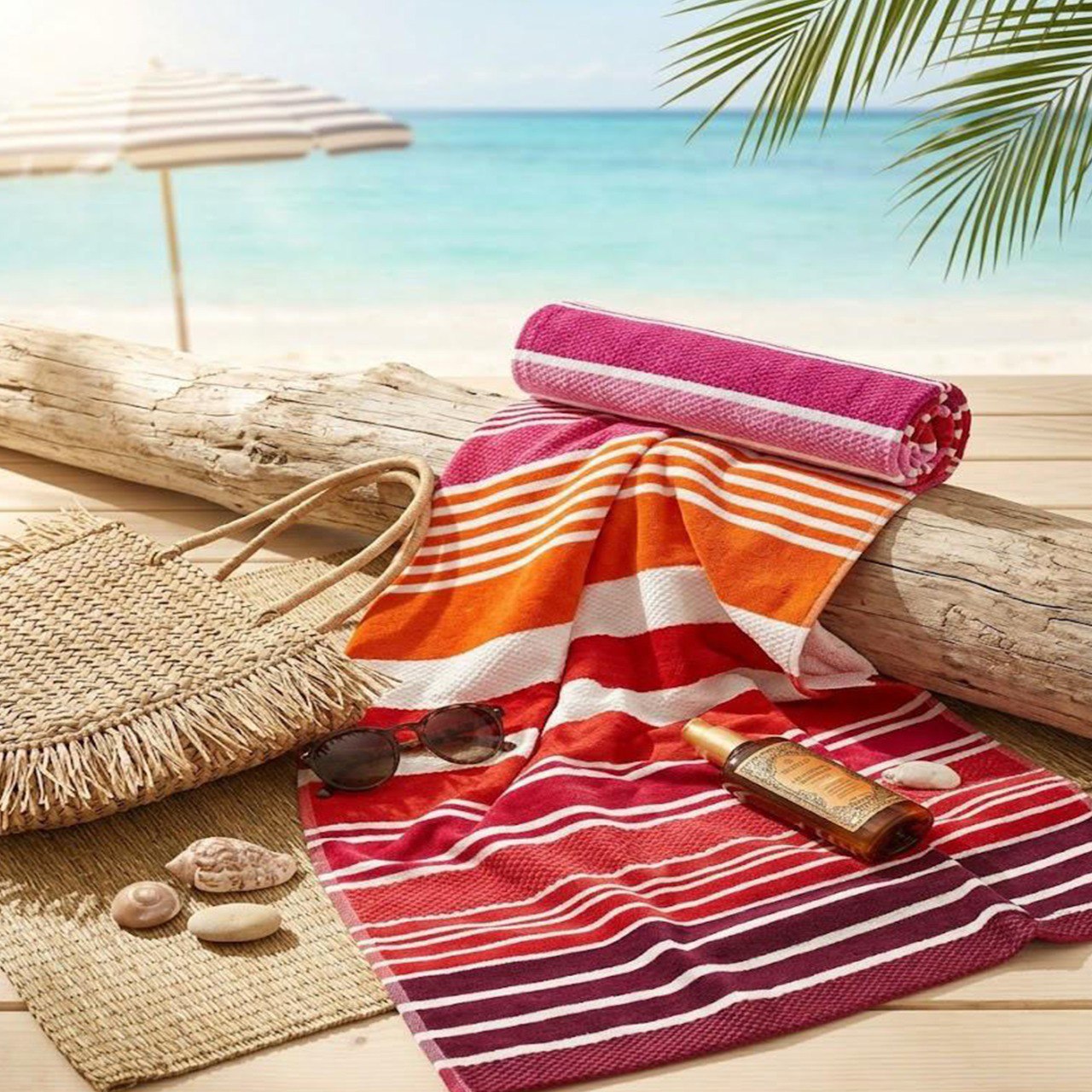 Beach Towel, 100% Cotton ,size 86*158 cm ,Colorful Summer Stripe Design