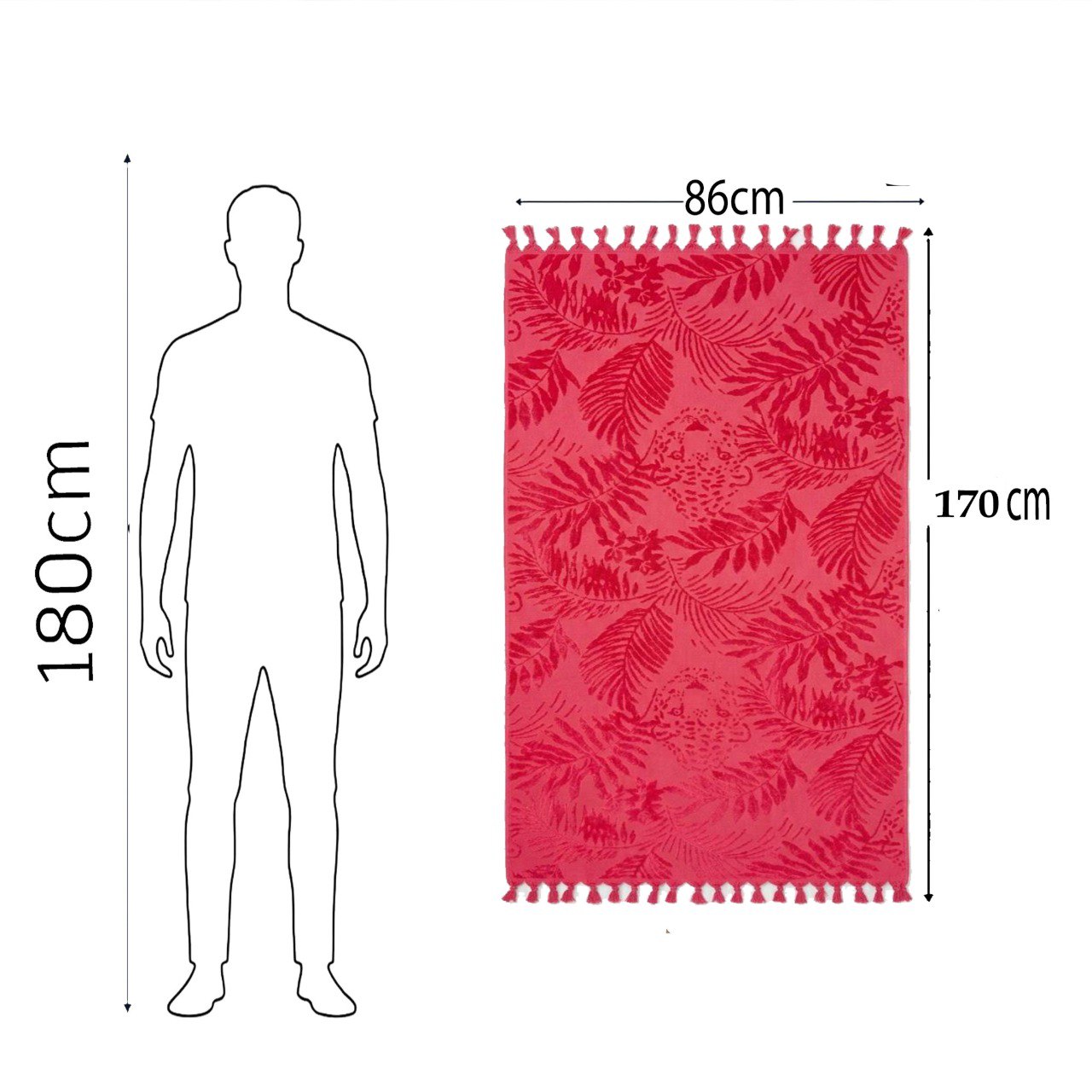 Beach Towel, 100% Cotton, 86*170 cm, Tropical Leaves Pattern