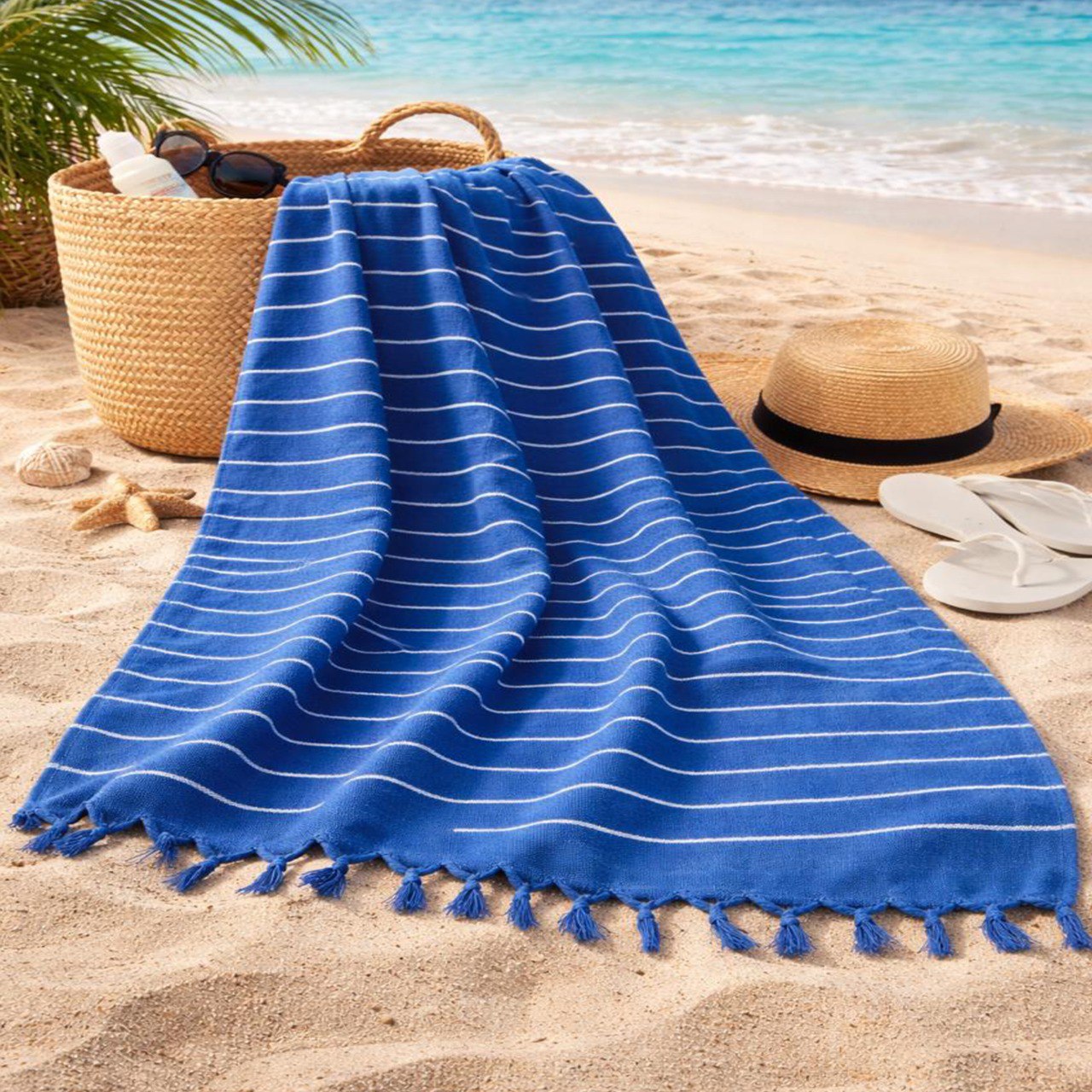 Beach Towel, 100% Cotton ,size 86*170 cm ,Elegant Stripes with Tassels