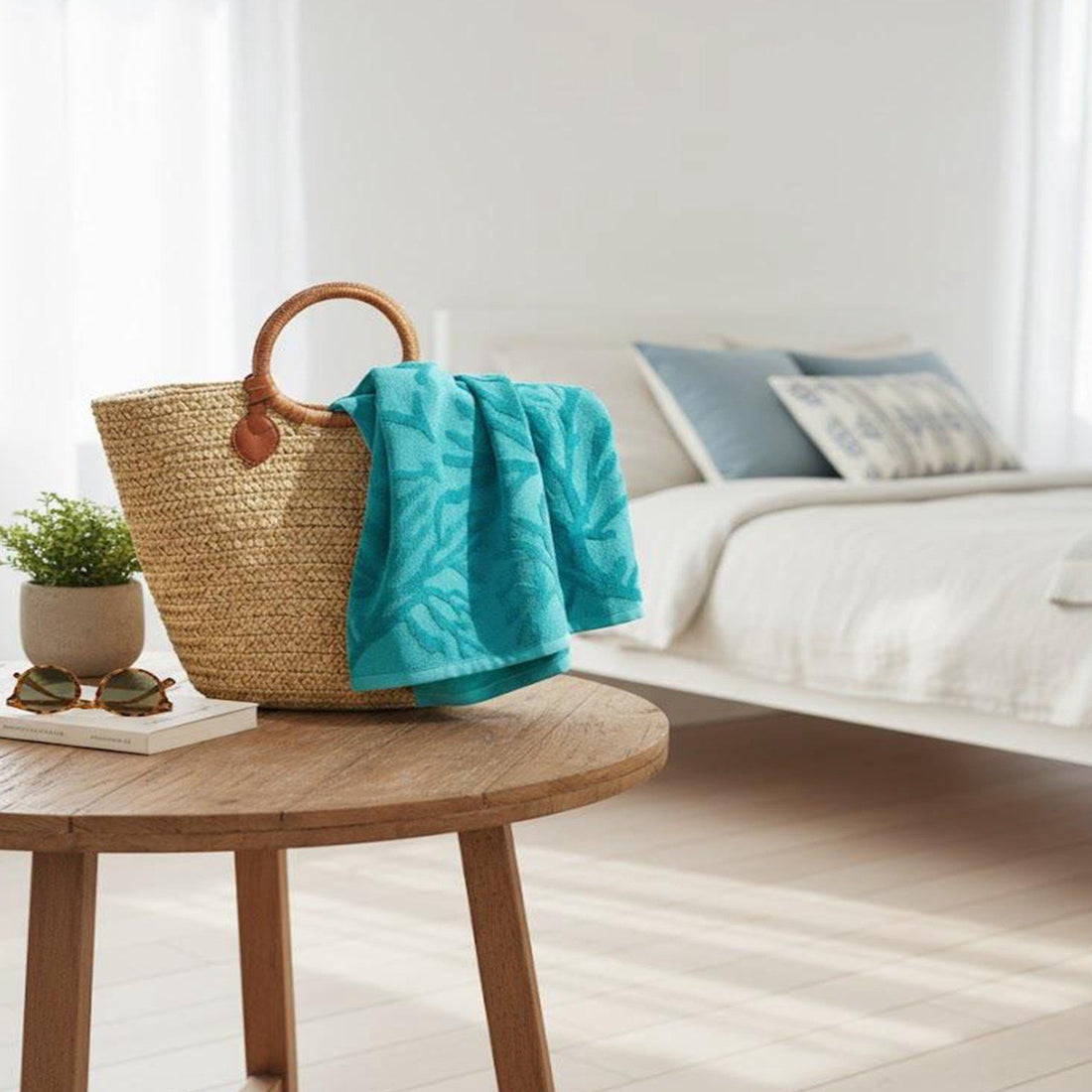 Beach Towel, 100% Cotton ,size 86 x 160  cm , Deep Turquoise Coral Reef