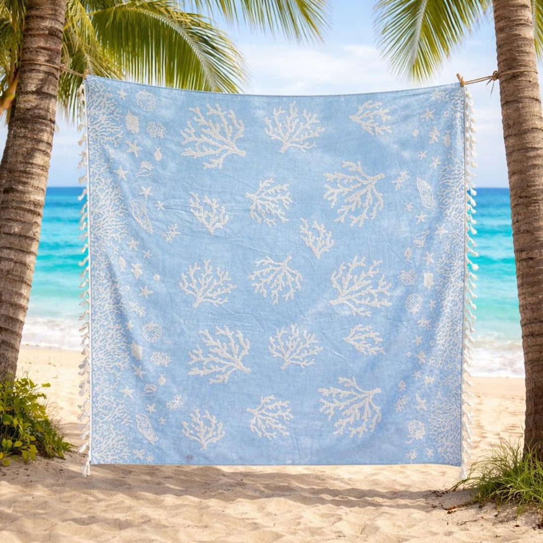 Beach Towel, 100% Cotton ,size 135 x 165  cm , Elegant Coral Reef Coastal