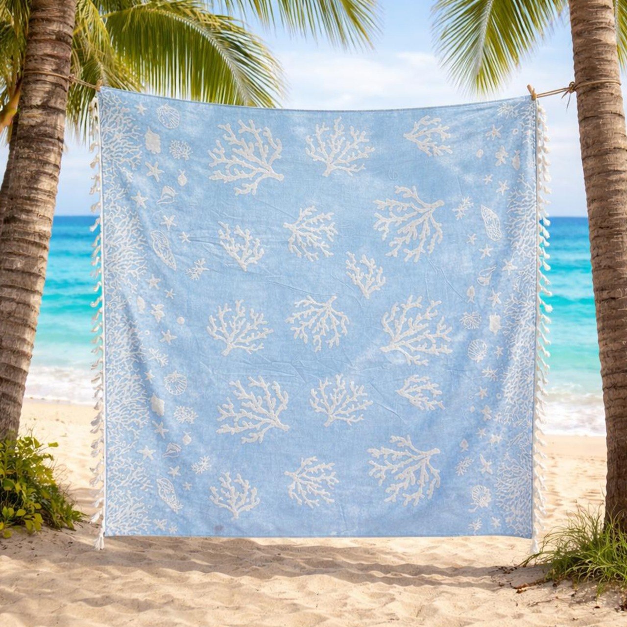 Beach Towel, 100% Cotton ,size 135 x 165  cm , Elegant Coral Reef Coastal