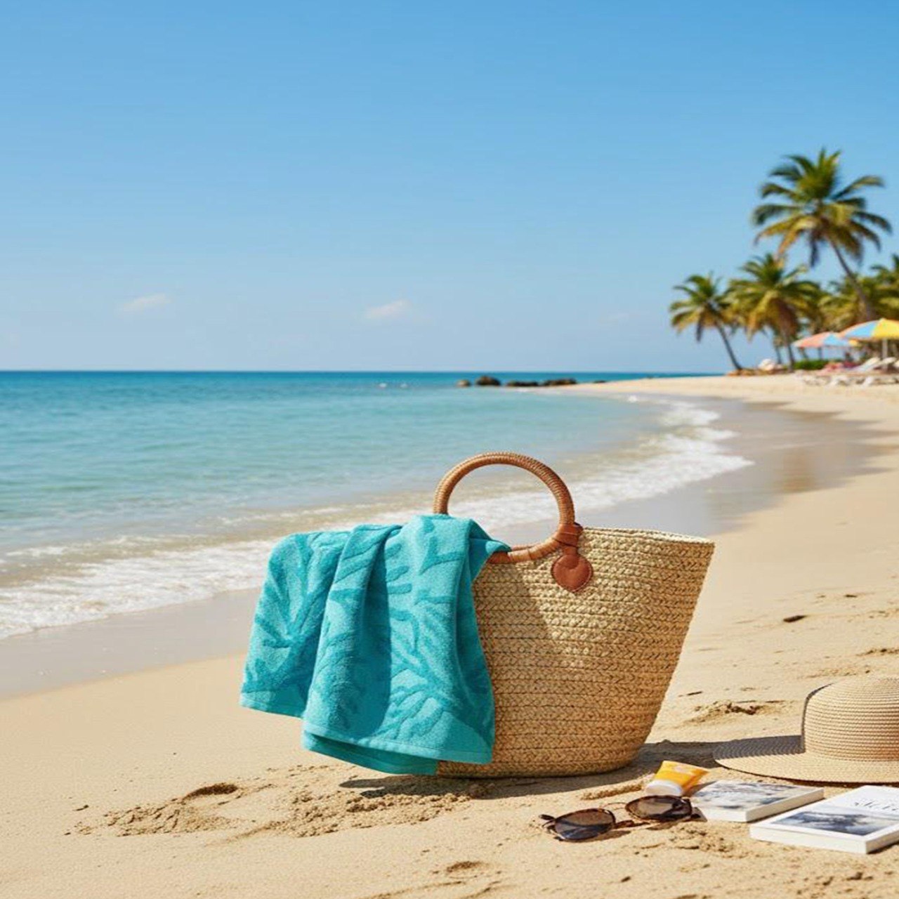 Beach Towel, 100% Cotton ,size 86 x 160  cm , Deep Turquoise Coral Reef