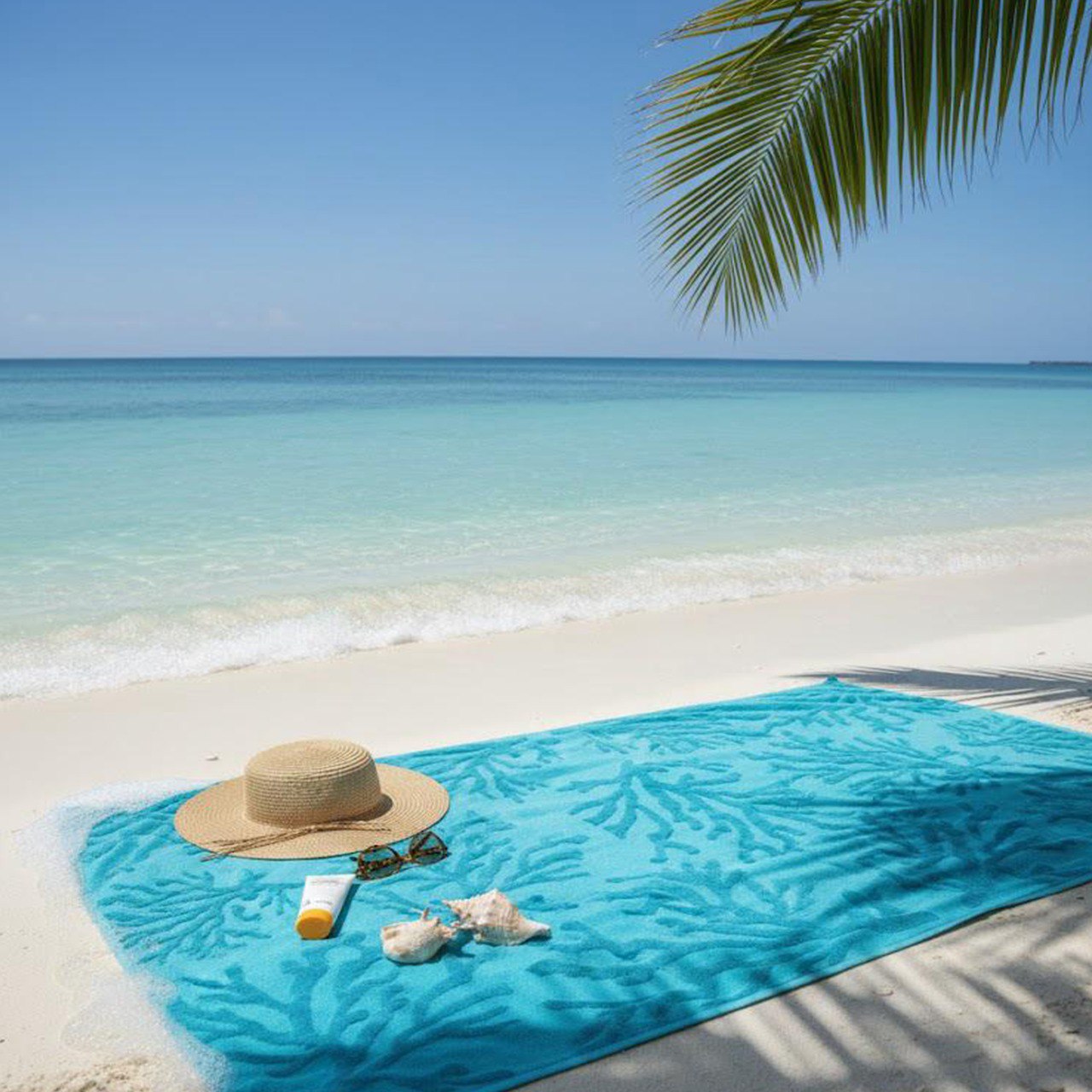 Beach Towel, 100% Cotton ,size 86 x 160  cm , Deep Turquoise Coral Reef