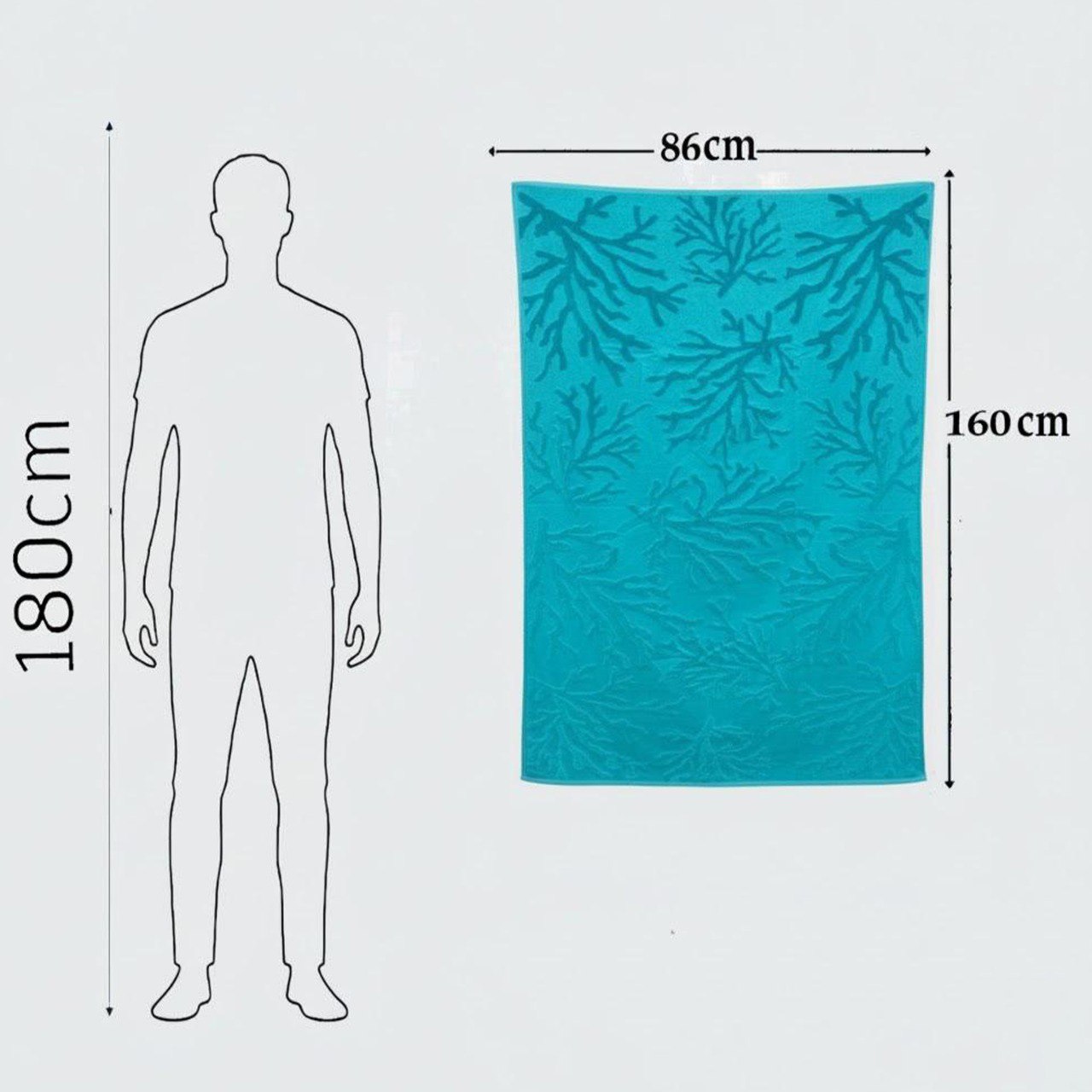 Beach Towel, 100% Cotton ,size 86 x 160  cm , Deep Turquoise Coral Reef