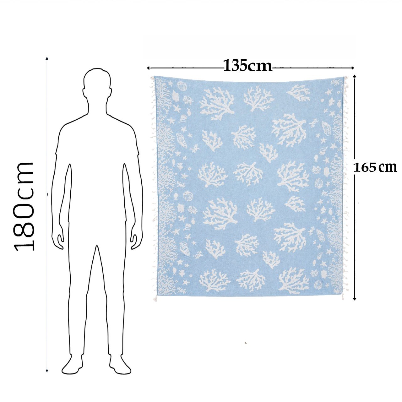 Beach Towel, 100% Cotton ,size 135 x 165  cm , Elegant Coral Reef Coastal