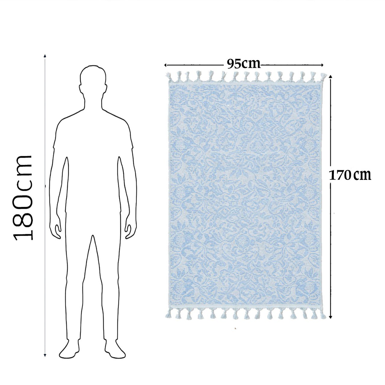 Beach Towel, 100% Cotton ,size 95 x 170  cm , Elegant Damask Blue Tassel