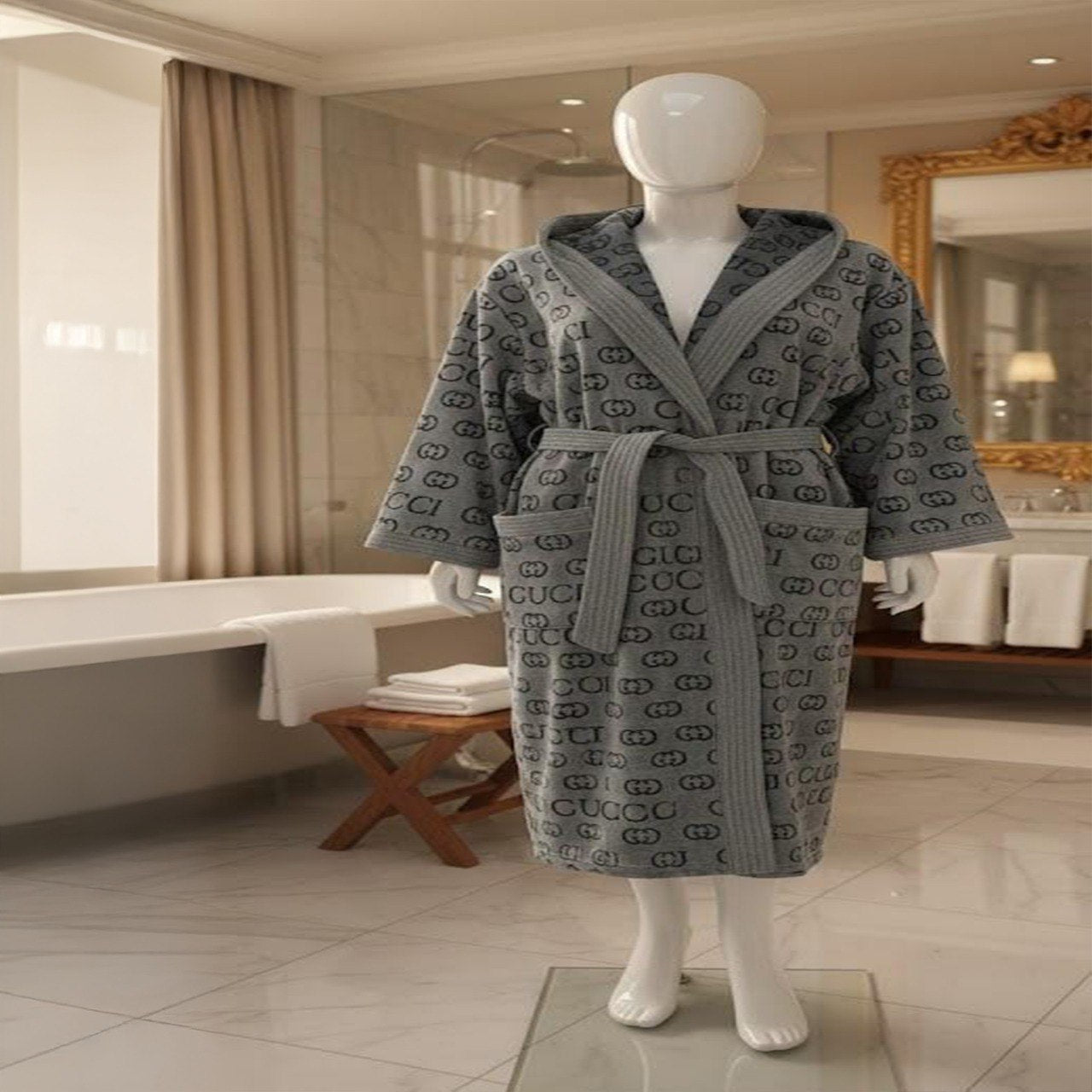 Hooded Bathrobe – Gucci Style Design,XLtoXXL