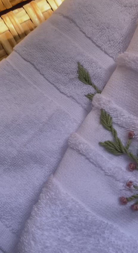 Handmade towel ,100% cotton ,sage flower design