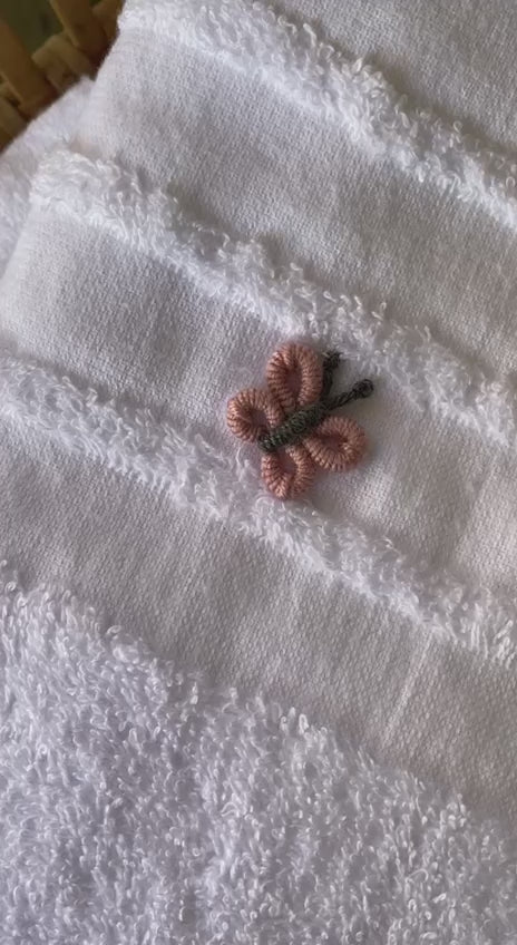 Handmade  towel ,100% cotton ,Mini butterflies design