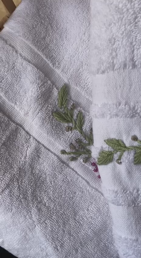 Handmade towel ,100% cotton , mauve flower design