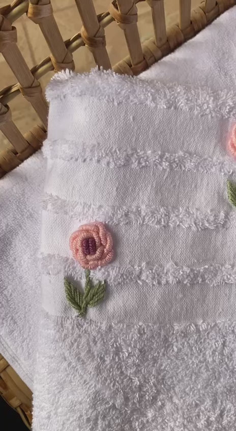 Handmade towel ,100% cotton, Rose flowers design