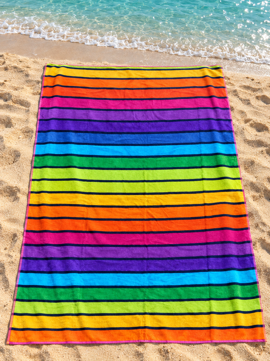 Jumbo Beach Towel ,140x 180 cm, 100% cotton ,Highly absorbent ,Vibrant Rainbow Striped Jumbo Striped Beach Towel