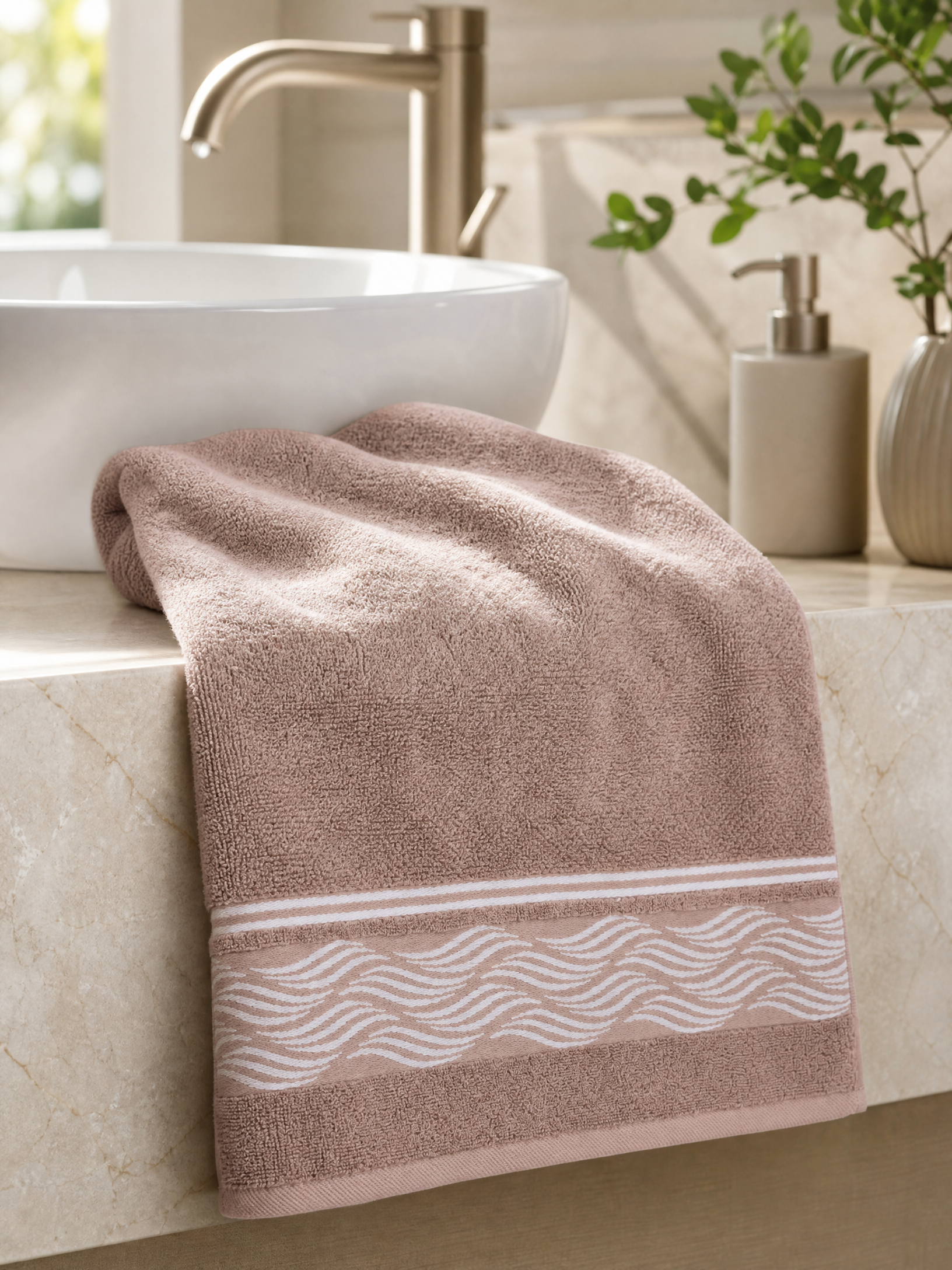 Facetowel , 50*100 , 100% cotton, Highly absorbent ,Wave Border design